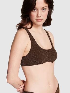 PINK Victoria's Secret  Ganache Brown Padded Bikini Top Small